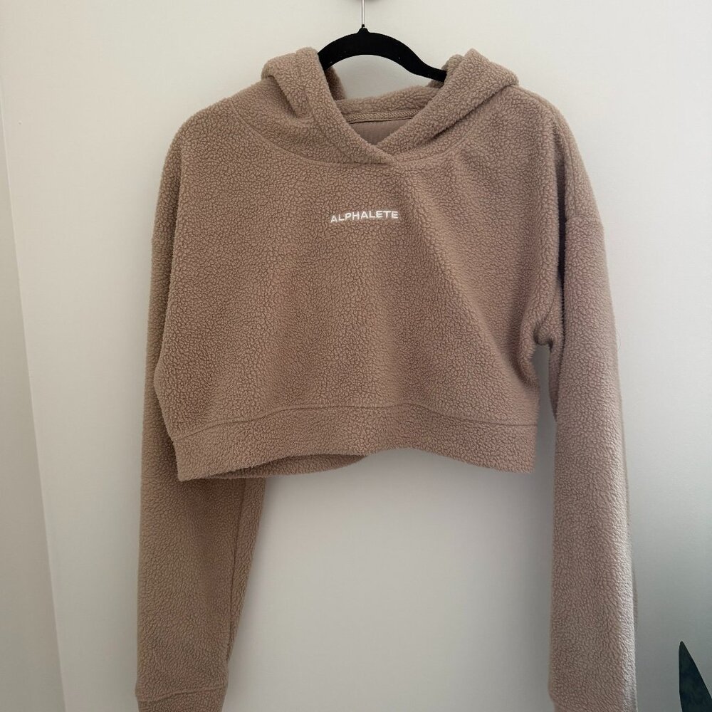 Alphalete Teddy Fleece Matching Set | Cropped Hoodie & Joggers | Medium | Brown